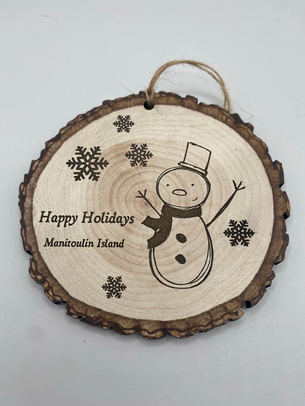 Ornament- Happy Holidays Manitoulin Island Snowman (light)